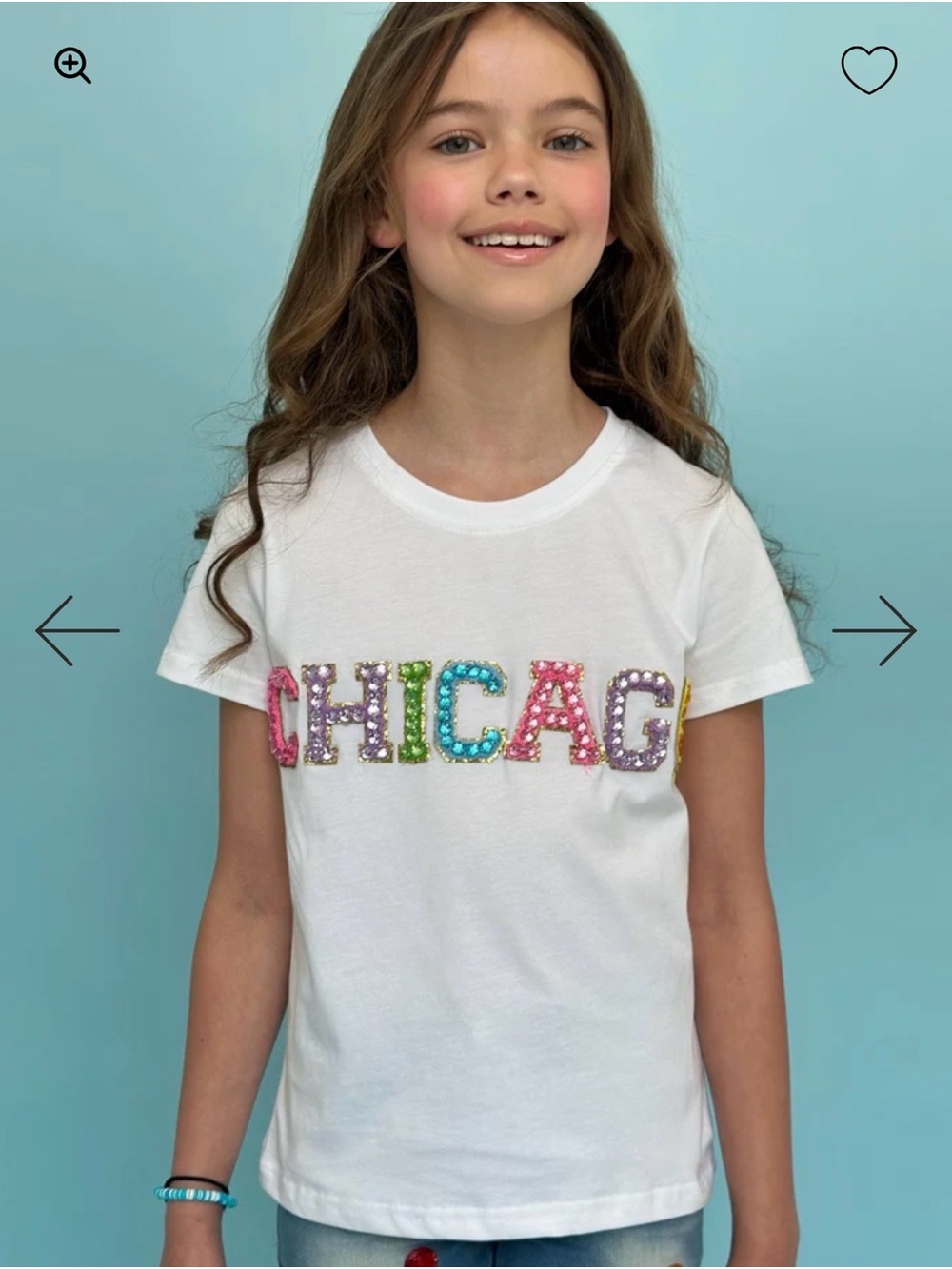 NWT Lola + The Boys White Short Sleeve Tee with Rainbow Gem CHICAGO 8